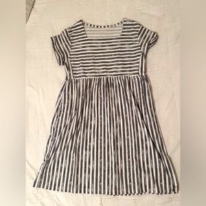 Striped grey and white dress.